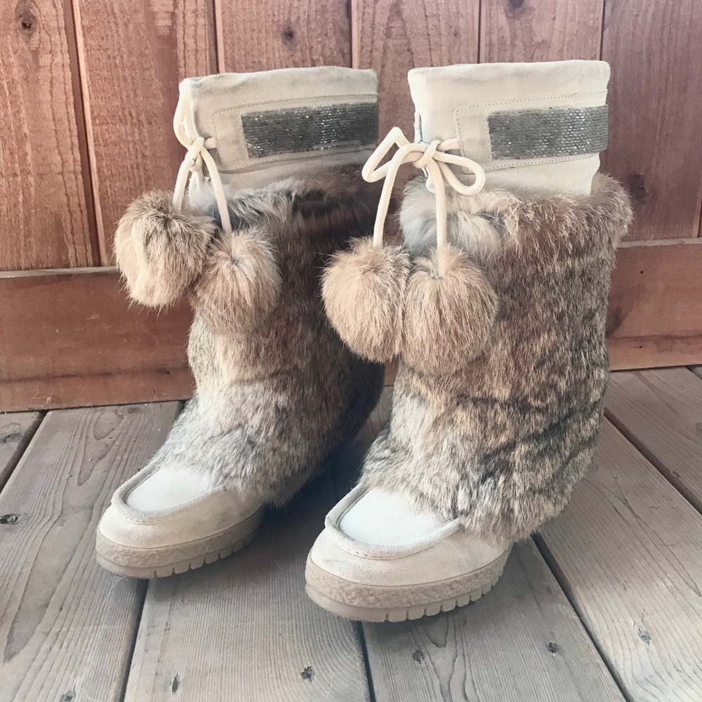 Coach Maryann Tan Rabbit Fur Boots